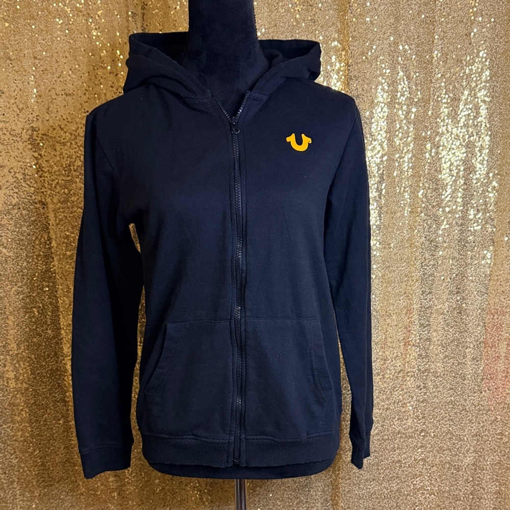 True Religion Black Hoodie with Gold Emblem